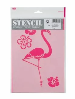 Artif Pochoir Flamant Rose Et Fleurs, En Plastique, Planche A4