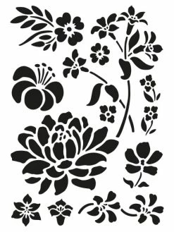 Artif Pochoir Planche Plastique 15x21cm, 10 Fleurs De 2,5cm à 11,5cm, Pour Le Scrap