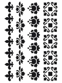 Artif Pochoir Planche Plastique 15x21cm, Frises Ornementales Long. 19,5 Cm, Larg. De 2,3 à 3,4cm