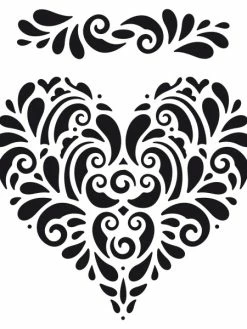 Artif Pochoir Planche Plastique 15x21cm, Grand Coeur Arabesque 14x14 Cm Et Frise, Pour Scrap