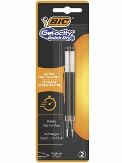 Recharge Stylo Bic Gel Ocity Quick Dry - Pointe Moyenne 0,7 Mm - Noir - 2 Pcs