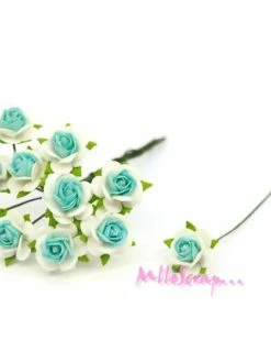 MlleScrap Roses Papier Bleu Clair, Blanc - 10 Pièces