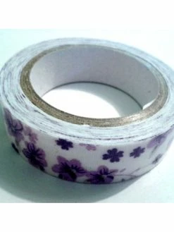 LEROY DE LA CREATION Rouleau De Masking Tape Tissu , Fond Blanc Et Pensée Violette