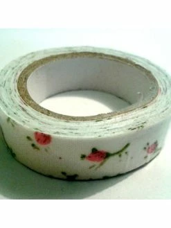 LEROY DE LA CREATION Rouleau De Masking Tape Tissu , Fond Ecru Et Fleur Rose