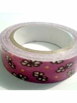LEROY DE LA CREATION Rouleau De Masking Tape Tissu , Fond Mauve Foncé , Fleur Blanche Et Pois
