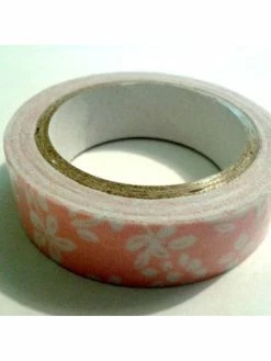 LEROY DE LA CREATION Rouleau De Masking Tape Tissu , Fond Rose , Fleur Blanc