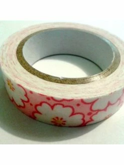 LEROY DE LA CREATION Rouleau De Masking Tape Tissu , Fond Rose , Grosse Fleur Blanche