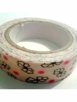 LEROY DE LA CREATION Rouleau De Masking Tape Tissu , Fond Saumon , Fleur Blanche Et Pois