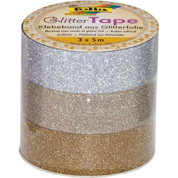 FOLIA Ruban Adhésif Déco "Glitter Tape", Argent/or Clair/or 1 FOLIA Ruban Adhésif Déco "Glitter Tape", Argent/or Clair/or