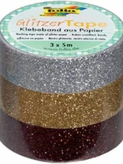 FOLIA Ruban Adhésif "Glitter-Tape", Argent / Or / Marron