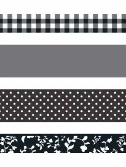 Czech Beads Exclusive Ruban Adhésif Set - Noir À Pois, Accessoires Planner, Carrés Et Fleurs 1.5cmx5m (4pcs), Heyda Papier