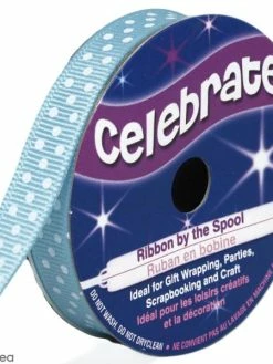 Ruban Celebrate à Gros Grains - Bleu Ciel à Pois Blancs - 9 Mm X 5 M