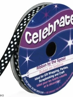 Ruban Celebrate à Gros Grains - Noir à Pois Blancs - 6 Mm X 5 M