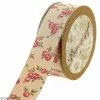 Ruban Celebrate Fantaisie à Gros Grains - Fleurs Sur Fond Beige - 20 Mm X 5 M