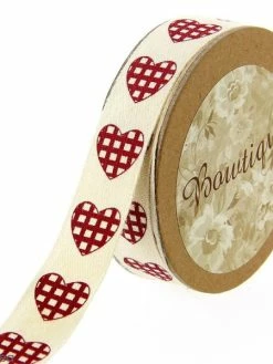 Ruban Coton Celebrate - Coeurs Roses Sur Fond Beige - 15 Mm X 5 M