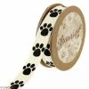 Ruban Coton Celebrate - Empreintes De Pas Noires Sur Fond Beige - 15 Mm X 5 M