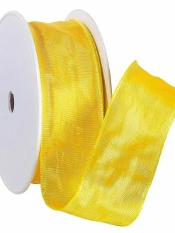 Artif Ruban En Satin Simple Face, Jaune, Largeur 40 Mm, Longueur 29 M, Rouleau Décoratif