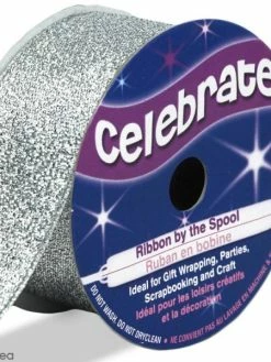 Ruban Fancy Celebrate - Gris Argenté Effet Pailleté - 26 Mm X 4 M