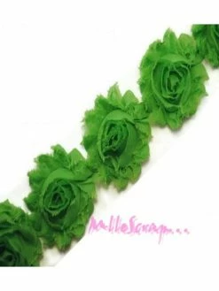 MlleScrap Ruban Fleurs Tissu Organza Vert - 3 Pièces