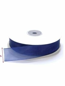 Artif Ruban Organza Bleu, Bordure Brodée, Largeur 25 Mm, Longueur 38 M, Rouleau Décoratif