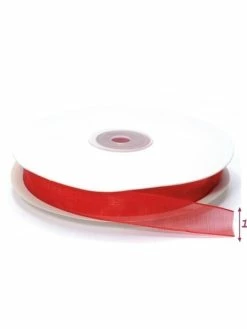 Artif Ruban Organza Rouge, Bordure Brodée, Largeur 15 Mm, Longueur 40 M, Rouleau Décoratif