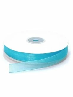 Artif Ruban Organza Turquoise, Bordure Brodée, Largeur 15 Mm, Longueur 33 M, Rouleau Décoratif