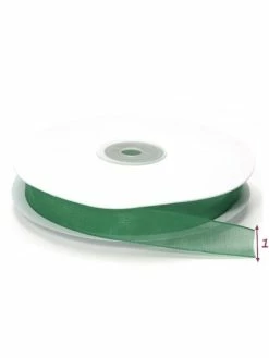 Artif Ruban Organza Vert Sapin, Bordure Brodée, Largeur 15 Mm, Longueur 44 M, Rouleau Décoratif