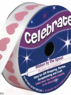 Ruban Satin Celebrate - Coeurs Roses - 16 Mm X 4 M