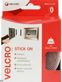 VELCRO® Ruban Velcro Auto Agrippant - A Coller - Blanc - 20 Mm X 2,5 M