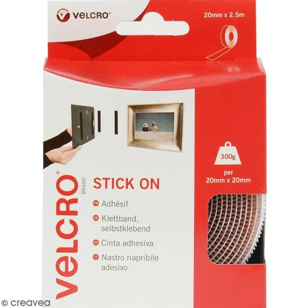 VELCRO® Ruban Velcro Auto Agrippant - A Coller - Blanc - 20 Mm X 2,5 M 1 VELCRO® Ruban Velcro Auto Agrippant - A Coller - Blanc - 20 Mm X 2,5 M