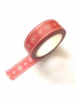 La Boutique D'Isacrea Ruban Washi 15 Mm X 10 M Motif 2 Noel Classique Rouge Carmin Et Flocon De Neige Light