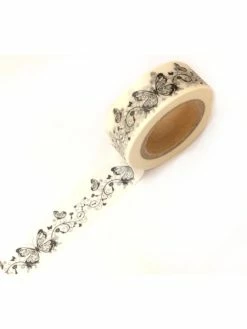 Boutique D'isacrea Ruban Washi 15 Mm X 10 M Motif Papillons Noir Et Blanc