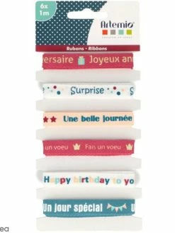 Rubans Artemio - Joyeux Anniversaire - 1 Cm X 1 M - 6 Pcs