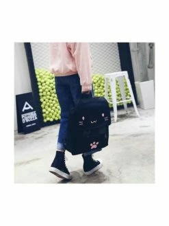 BLACK SUGAR Sac A Dos Solide Kawaii Noir Patte Rose Oreille Chat Lycéen Écolière Pratique Harajuku -V-Zug shop sac a dos solide kawaii noir patte rose oreille chat lyceen ecoliere pratique harajuku p 3
