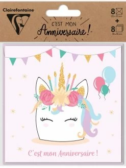 CLAIREFONTAINE Set Cartons D'invitation - Licorne - 8 Pièces