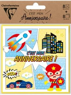 CLAIREFONTAINE Set Cartons D'invitation - Super Héros - 8 Pièces