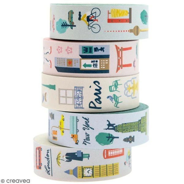 Rico Design Set De Masking Tape - Villes Du Monde - 1,5 Cm X 10 M - 5 Pcs 1 Rico Design Set De Masking Tape - Villes Du Monde - 1,5 Cm X 10 M - 5 Pcs