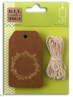 Draeger By Toga Set étiquettes Kraft Et Ficelle Twine Toga - Couronne De Fleurs Dorée - 20 Pcs