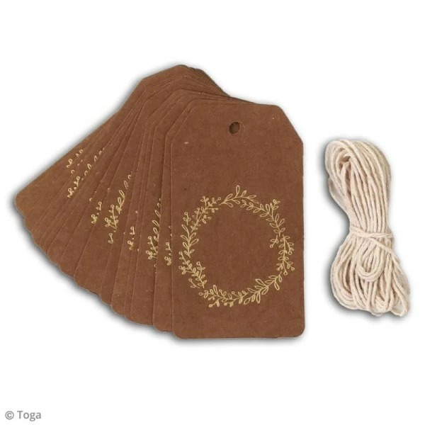Draeger By Toga Set étiquettes Kraft Et Ficelle Twine Toga - Couronne De Fleurs Dorée - 20 Pcs 3 Draeger By Toga Set étiquettes Kraft Et Ficelle Twine Toga - Couronne De Fleurs Dorée - 20 Pcs – Image 3