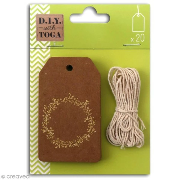 Draeger By Toga Set étiquettes Kraft Et Ficelle Twine Toga - Couronne De Fleurs Dorée - 20 Pcs 1 Draeger By Toga Set étiquettes Kraft Et Ficelle Twine Toga - Couronne De Fleurs Dorée - 20 Pcs