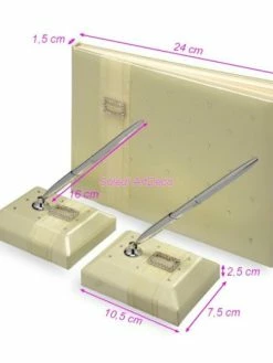 Club Set Livre D'Or Album Photo De Mariage Recouvert De Satin Ivoire Foncé Avec 2 Portes Stylos Argentés,