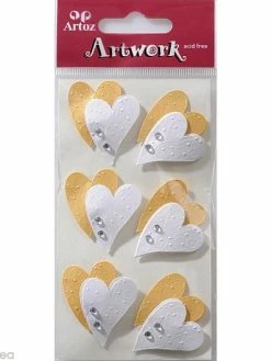 Artoz Sticker 3D - Coeurs Or Et Blancs X 6