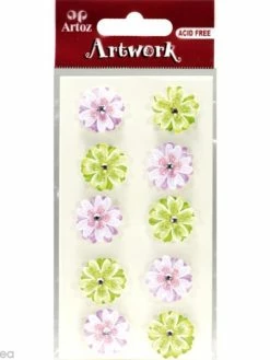 Artoz Sticker 3D - Fleur Rose Et Verte X 10