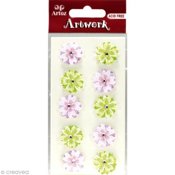 Artoz Sticker 3D - Fleur Rose Et Verte X 10 1 Artoz Sticker 3D - Fleur Rose Et Verte X 10