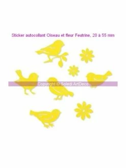 Lealoo® Sticker Autocollant Oiseau Et Fleur Feutrine Jaune, 20 à 55 Mm, 8 Pces Assorties