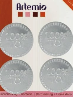 SISSI SCRAPBOOKING Sticker Silhouette Métallique 100% Toi 4cm Rond Autocollant (X4)