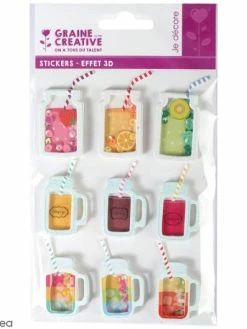Graine Créative Stickers 3D - Boissons - 9 Autocollants