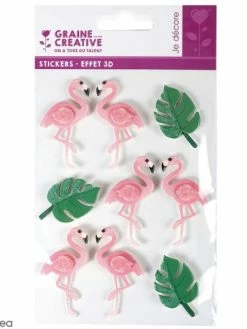 Graine Créative Stickers 3D - Flamant Rose - 9 Autocollants