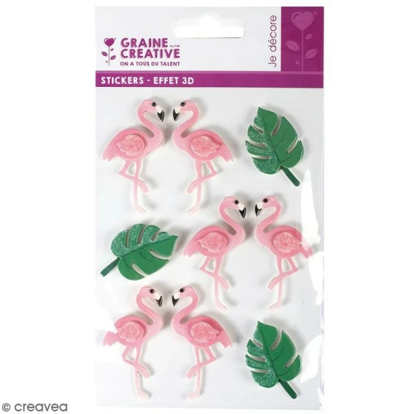 Graine Créative Stickers 3D - Flamant Rose - 9 Autocollants 1 Graine Créative Stickers 3D - Flamant Rose - 9 Autocollants