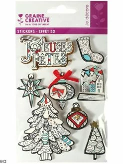 Graine Créative Stickers 3D - Hiver Blanc - 8 Autocollants